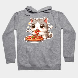 cute cat fat eat pizza slice cartoon illustration Hoodie